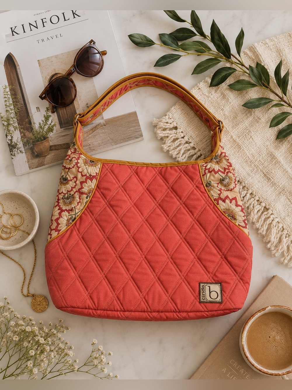 Cinda B Bella Fiore Raspberry Quilted Hobo Bag Floral Shoulder Purse Made USA